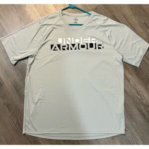 Men's UNDER ARMOUR HEATGEAR Pullover T-Shirt 2XL Loose Fit Gray UA Black Logo
